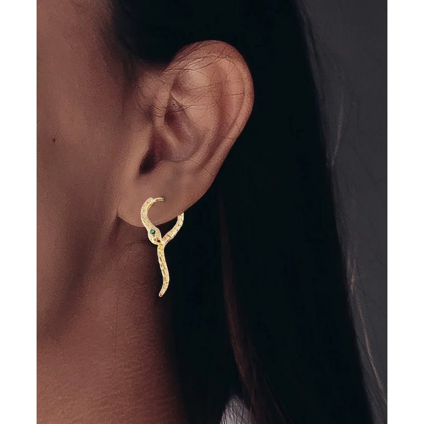 Unique Green-eye Cobra Design Earrings - Gold n Silver