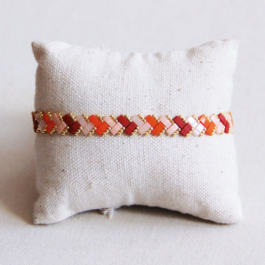 Braided Tila Bead Bracelet - Salmon/Orange/Bordeaux