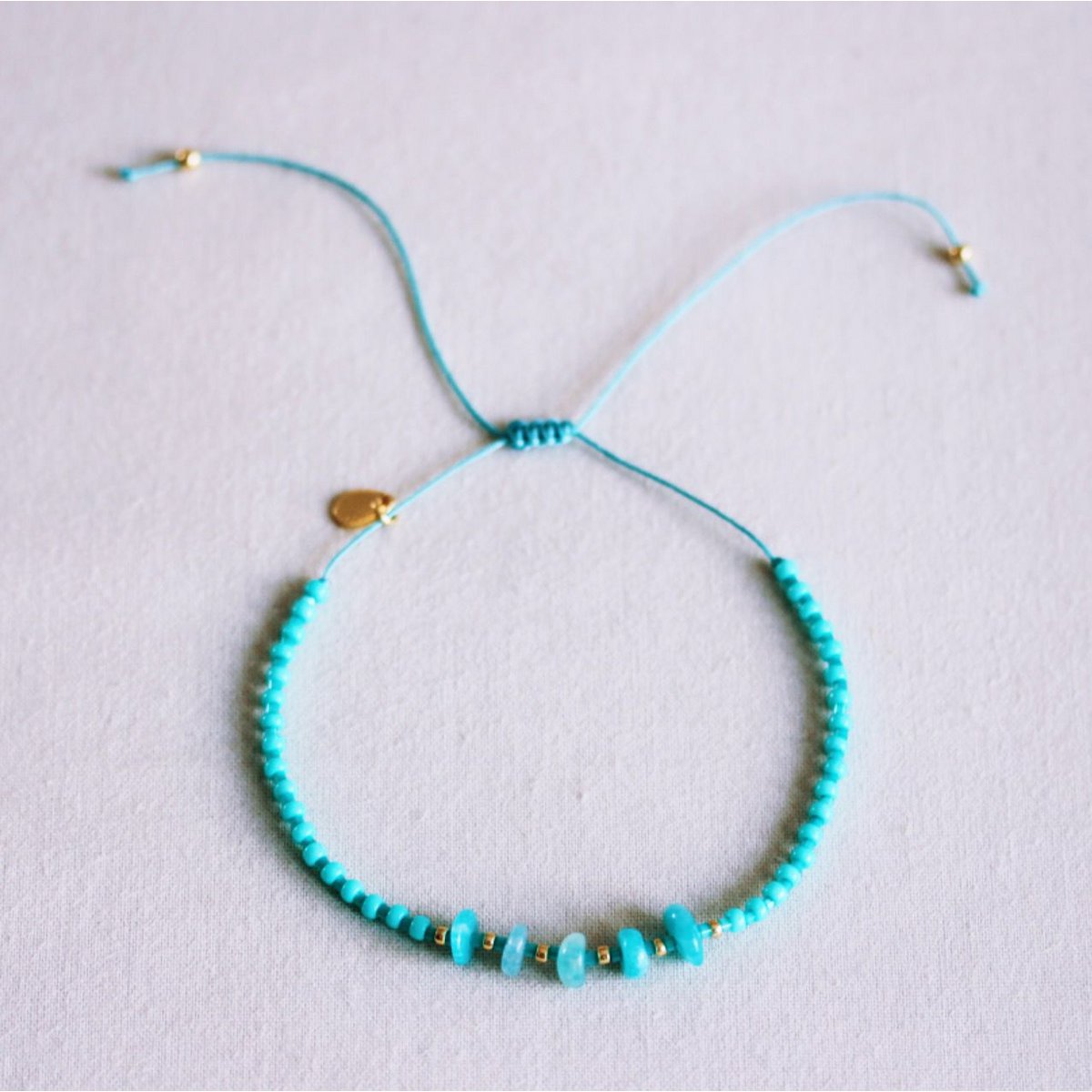 Miyuki bracelet with stones - mint/gold