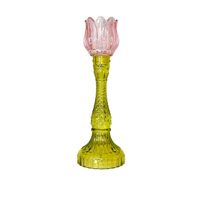 Light pink and green Capri candle holder 10x10x29cm