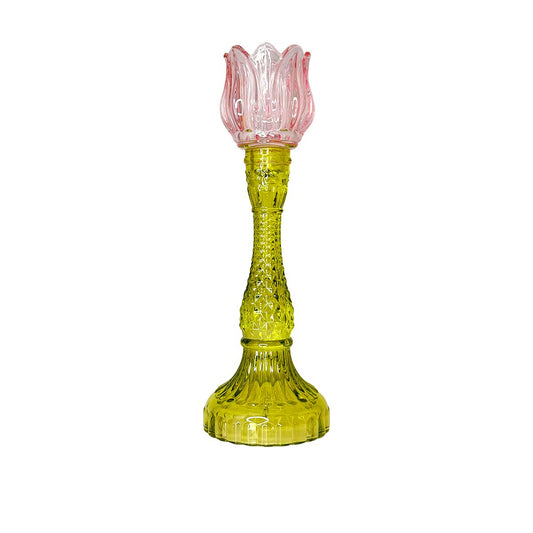 Light pink and green Capri candle holder 10x10x29cm
