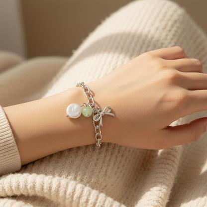 Bow, Shell & Jade Bracelet - Silver
