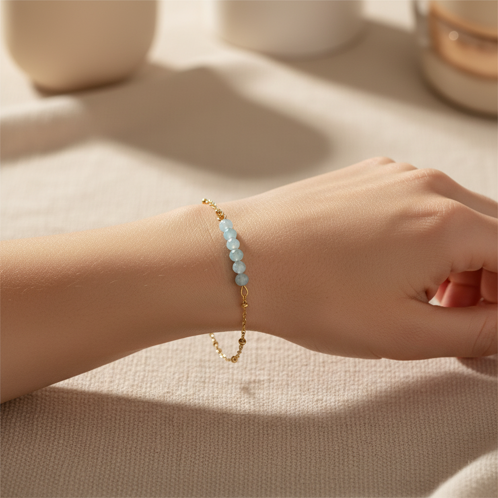 Bracelet Aquamarijn Facet - Gold