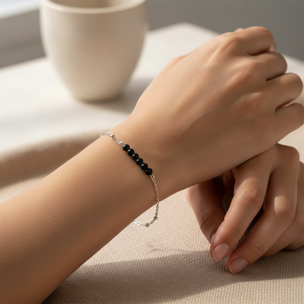 Bracelet Black Tourmaline Facet - Silver