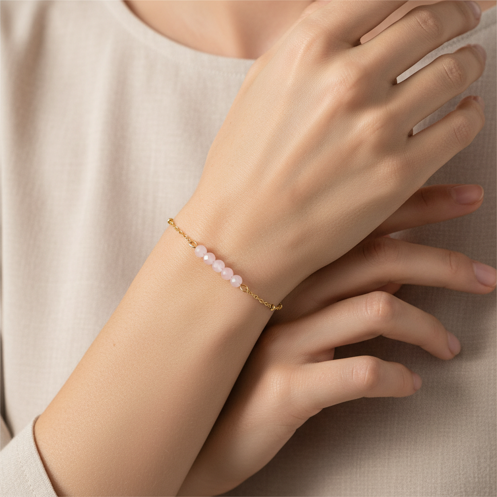Bracelet Rose Quartz Facet - Gold