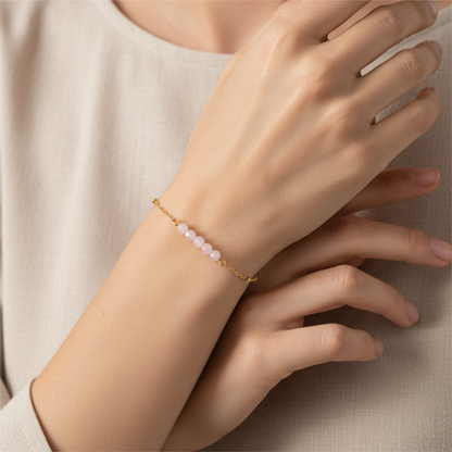 Bracelet Rose Quartz Facet - Gold