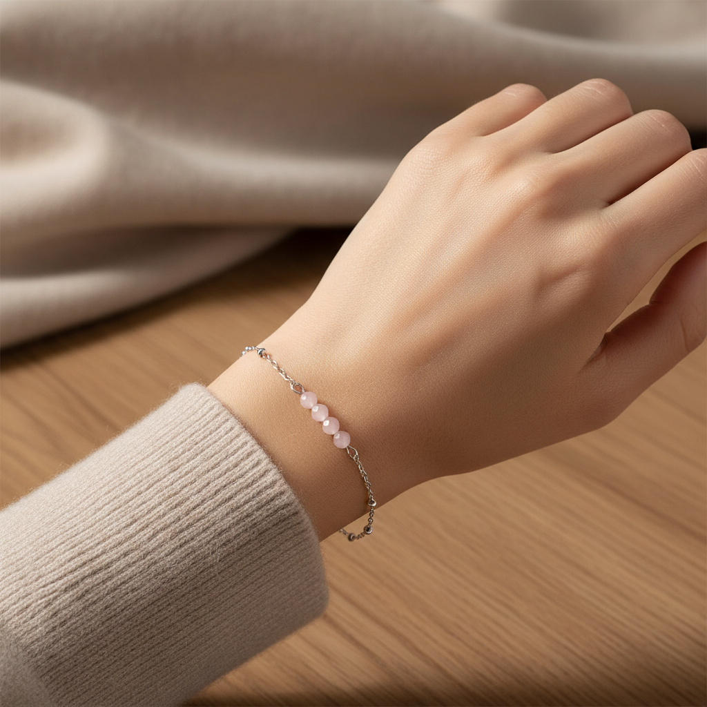 Bracelet Rose Quartz Facet - Silver