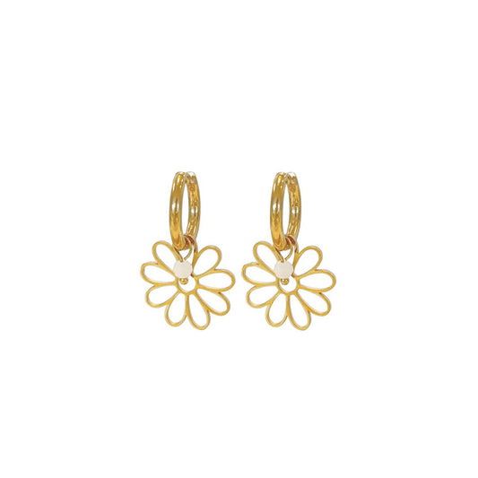 Flower & Moonstone Earrings - Gold