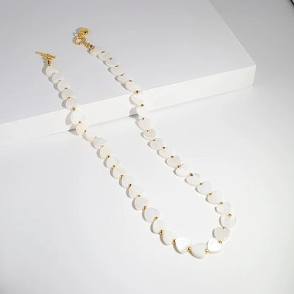 Mother of Pearl Heart Beads Necklace with OT Buckle