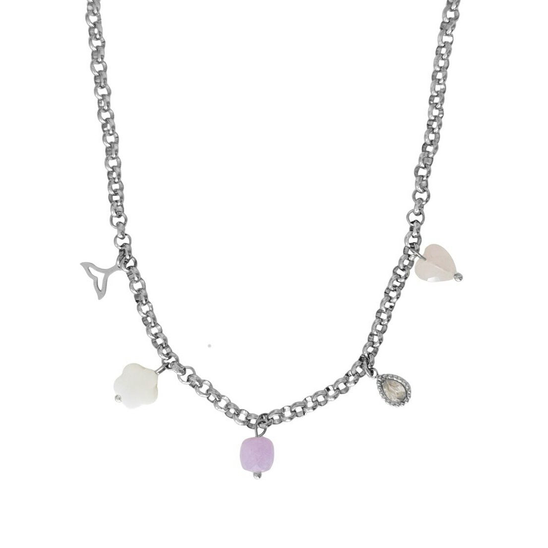 Charm Necklace Mermaid Tail, Shell & Gemstones - Silver