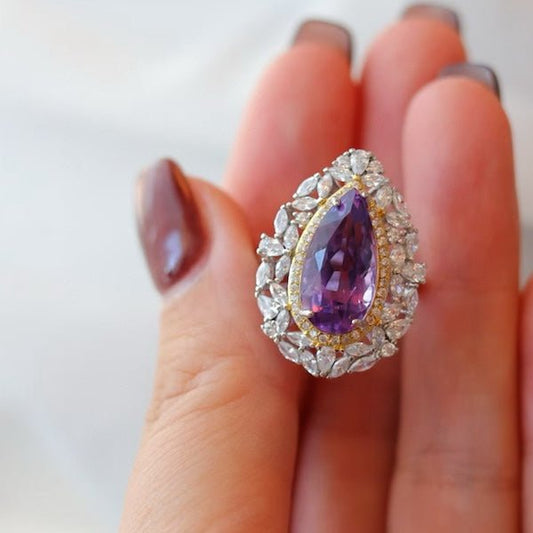 Royal Style Pear-cut Amethyst Ring - Adjustable