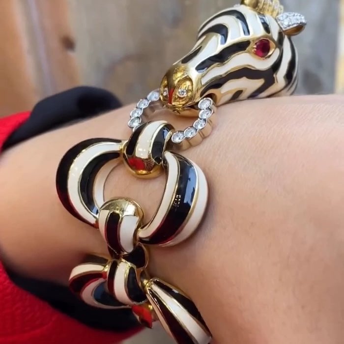 Vintage Zebra Enamel Chunky Statement Bracelet