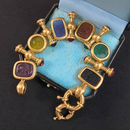 Vintage Roman Cameo Charm Statement Bracelet