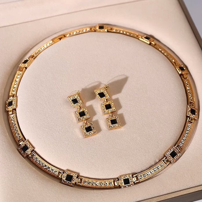 Vintage Style Geometric Black Onyx Jewelry Set
