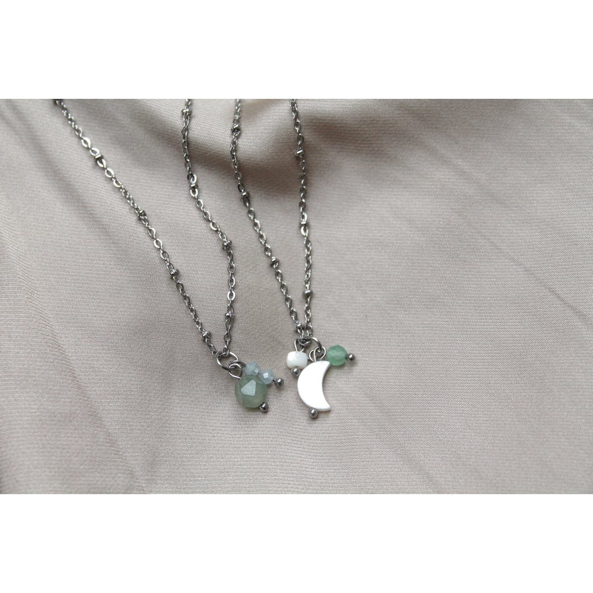 Necklace Shell Moon & Aventurine - Silver