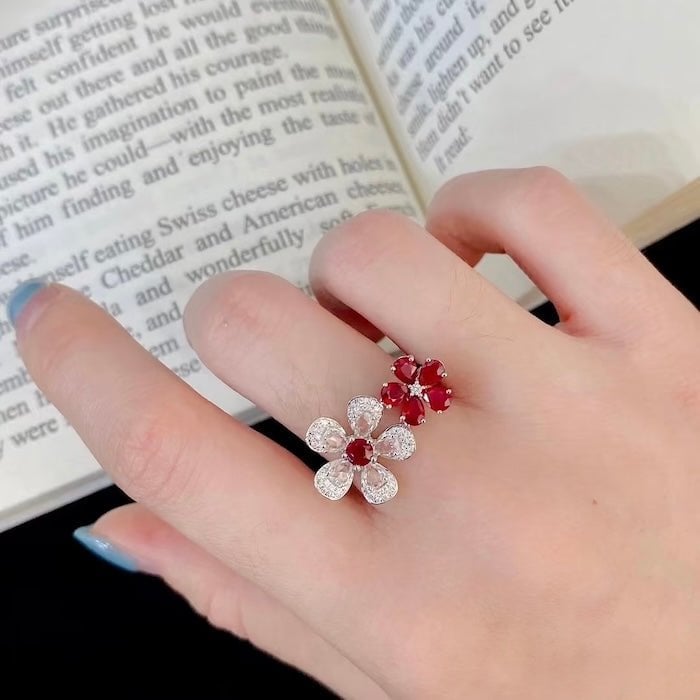 Ruby Plum Blossom Cocktail Ring