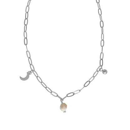 Necklace Moon, Ball & Jade - Silver