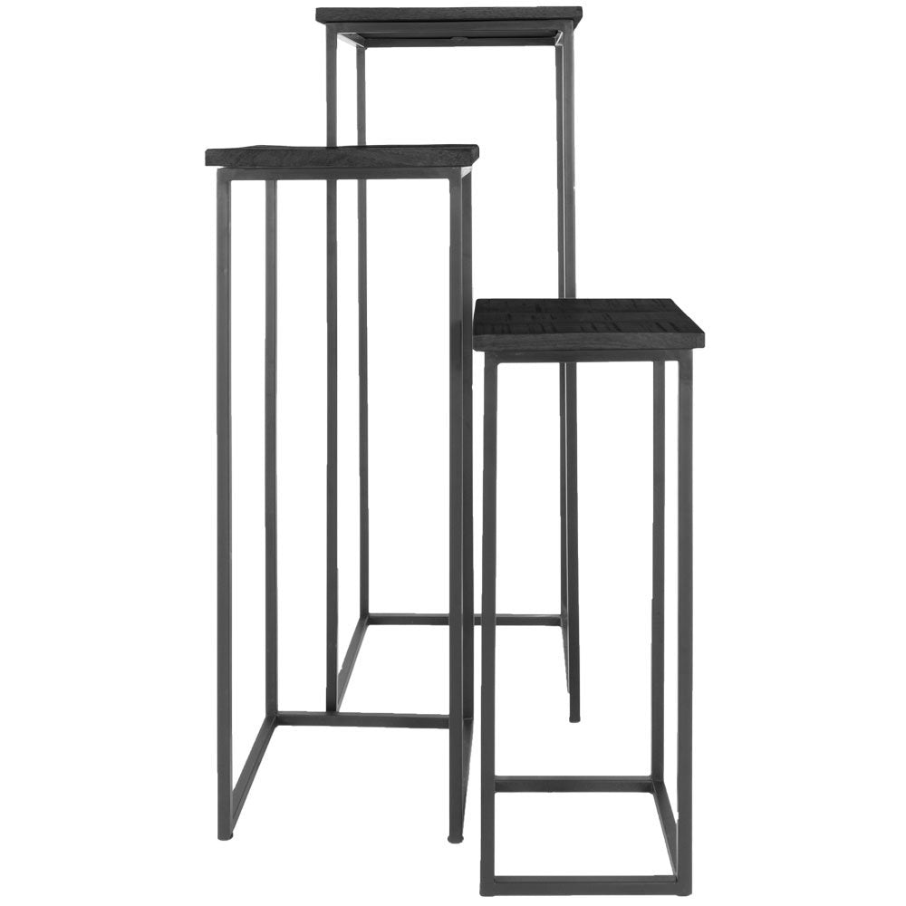 Plant tables Sam Square - Set of 3 - Black Mango wood