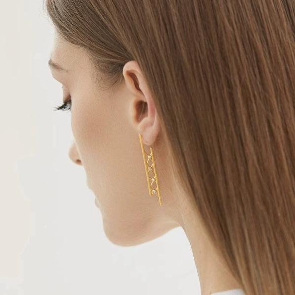 Minimalist longline net drop earrings