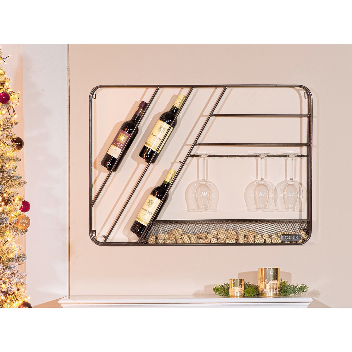 Rectangular cork wine rack, height 65.5 cm