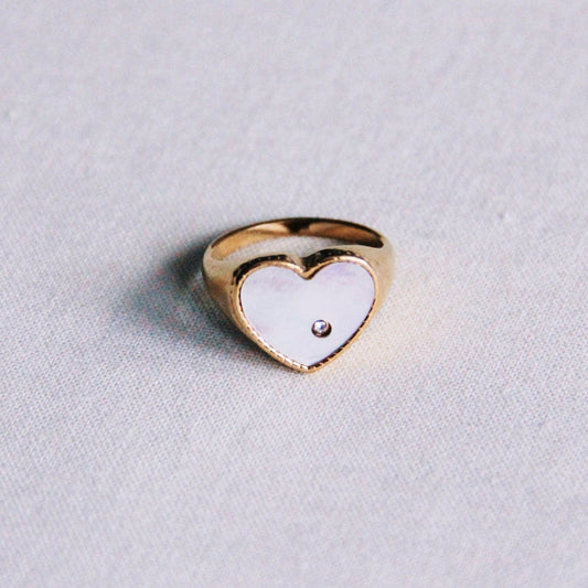 R654: Steel ring mother of pearl heart