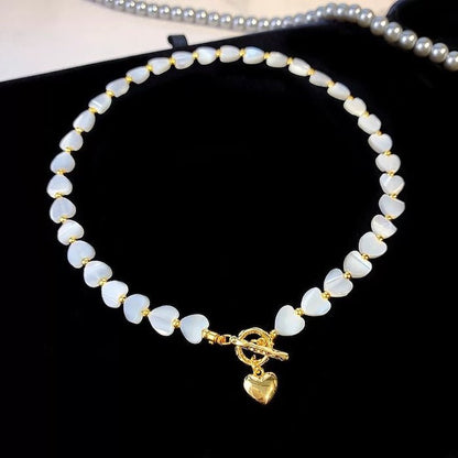 Mother of Pearl Heart Beads Necklace with OT Buckle