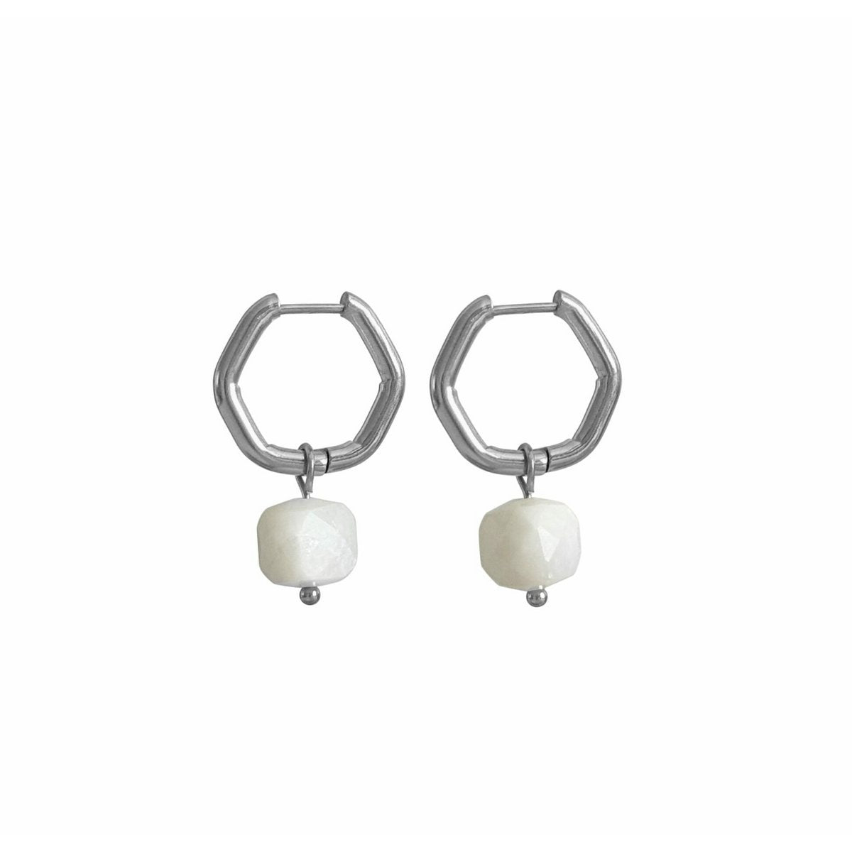 Hexagon Moonstone Earrings - Silver