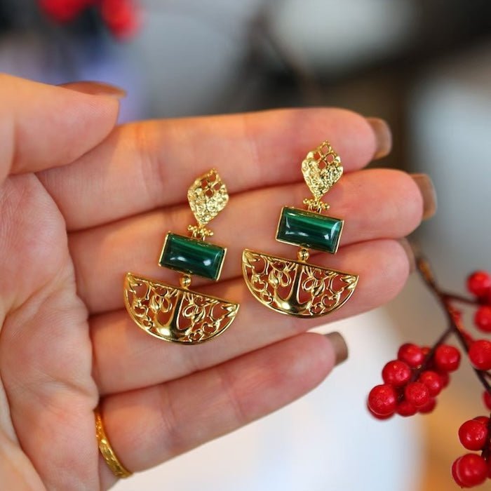 Royal Style Drop Earrings with Malachite