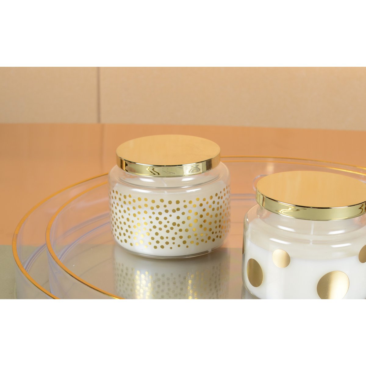 Round candle with small dots and lid Dore sage sage