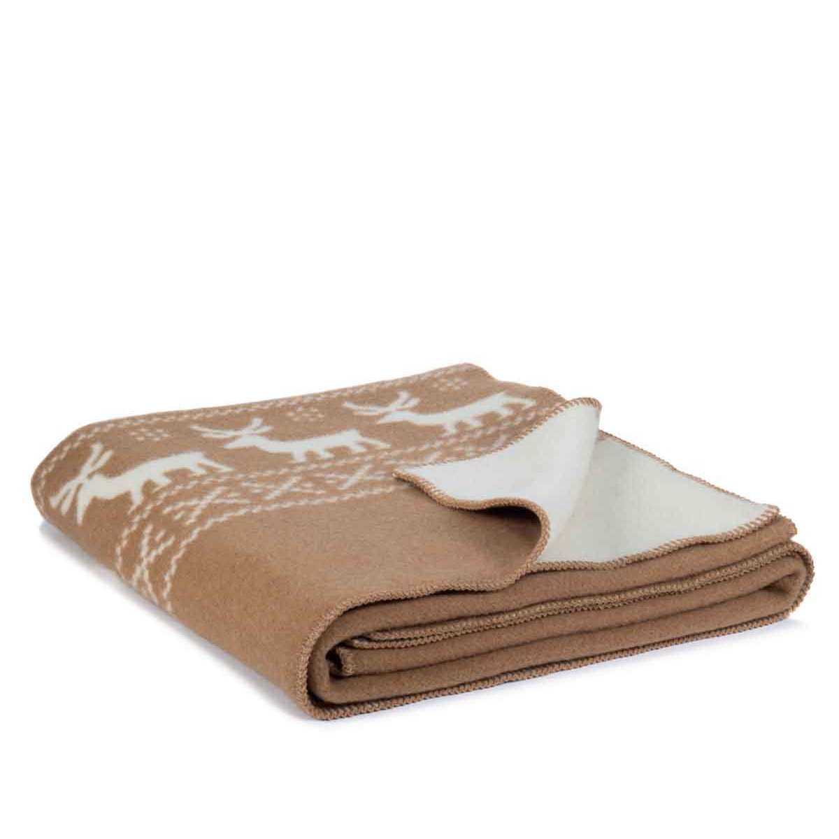 Merino wool bed blanket REINDEER - beige