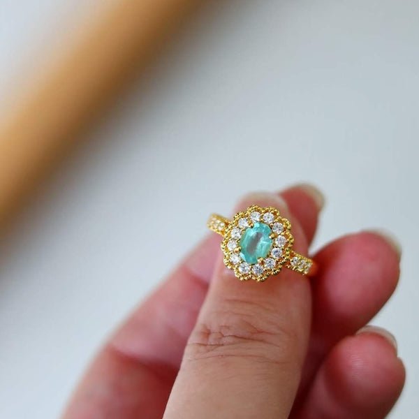 Emerald Gemstone Flower Ring - Real Emerald-adjustable