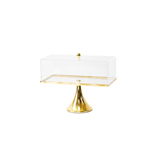 Gold footed cake dish with acrylic bell