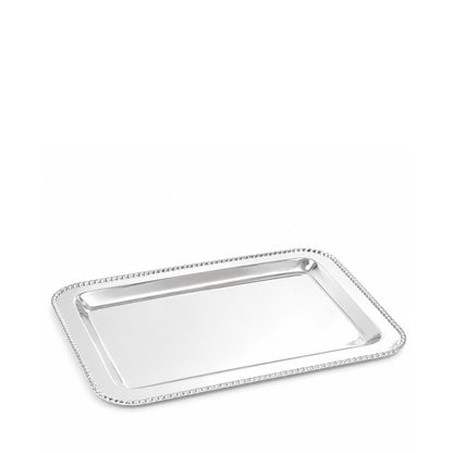 Rectangular silver stainless steel tray with twisted edge