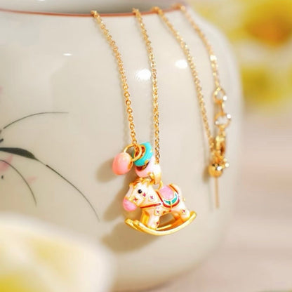 Enchanted Enamel Rocking Horse Charm Necklace