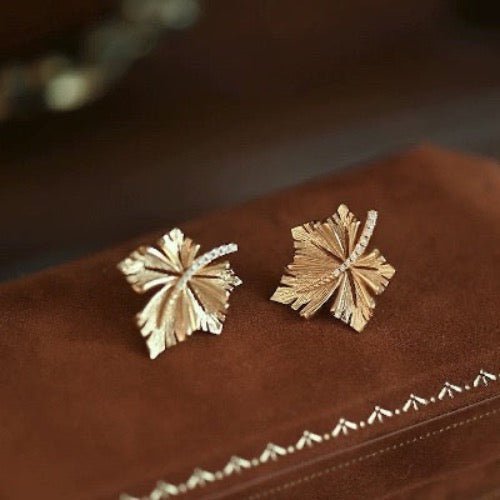 Chic Sparkling Maple Leaf Ear Studs