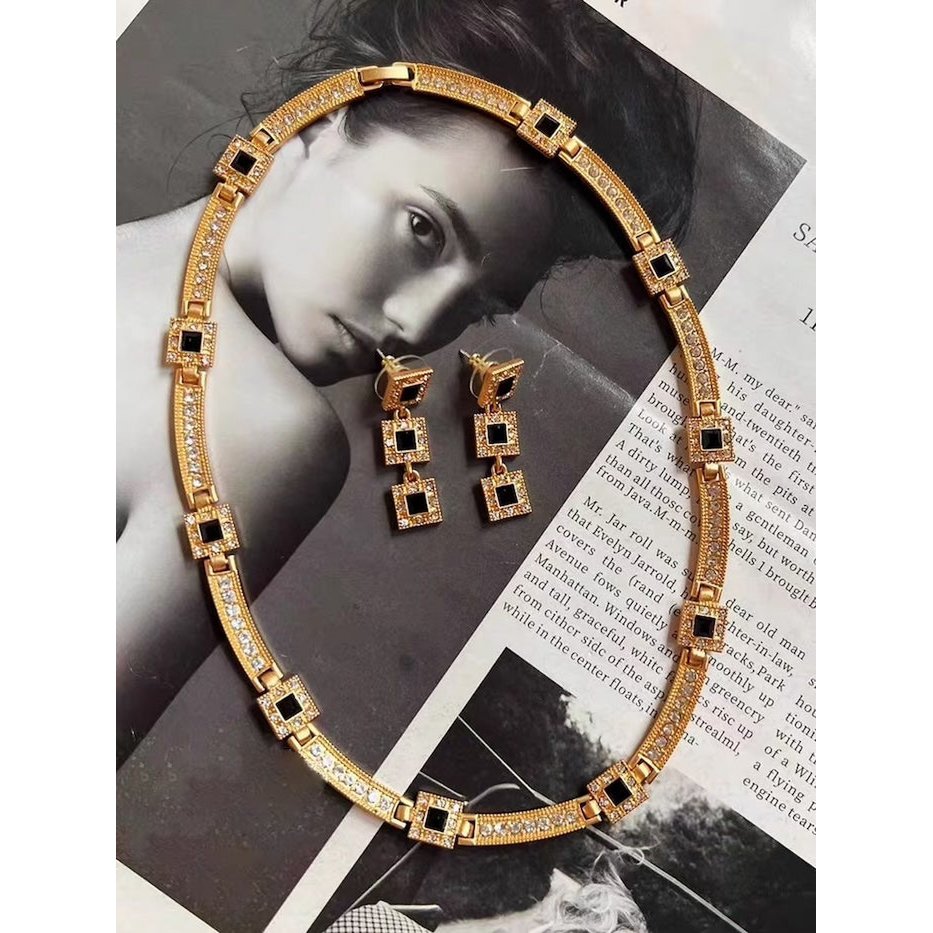 Vintage Style Geometric Black Onyx Jewelry Set