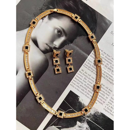 Vintage Style Geometric Black Onyx Jewelry Set