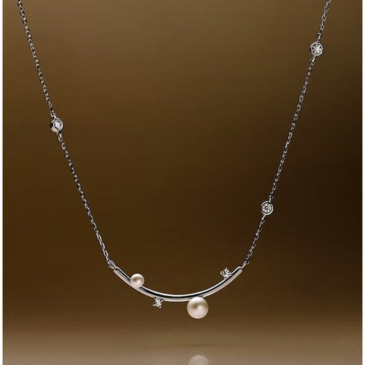 Sterling Silver Starry Pearl and Crystal Necklace