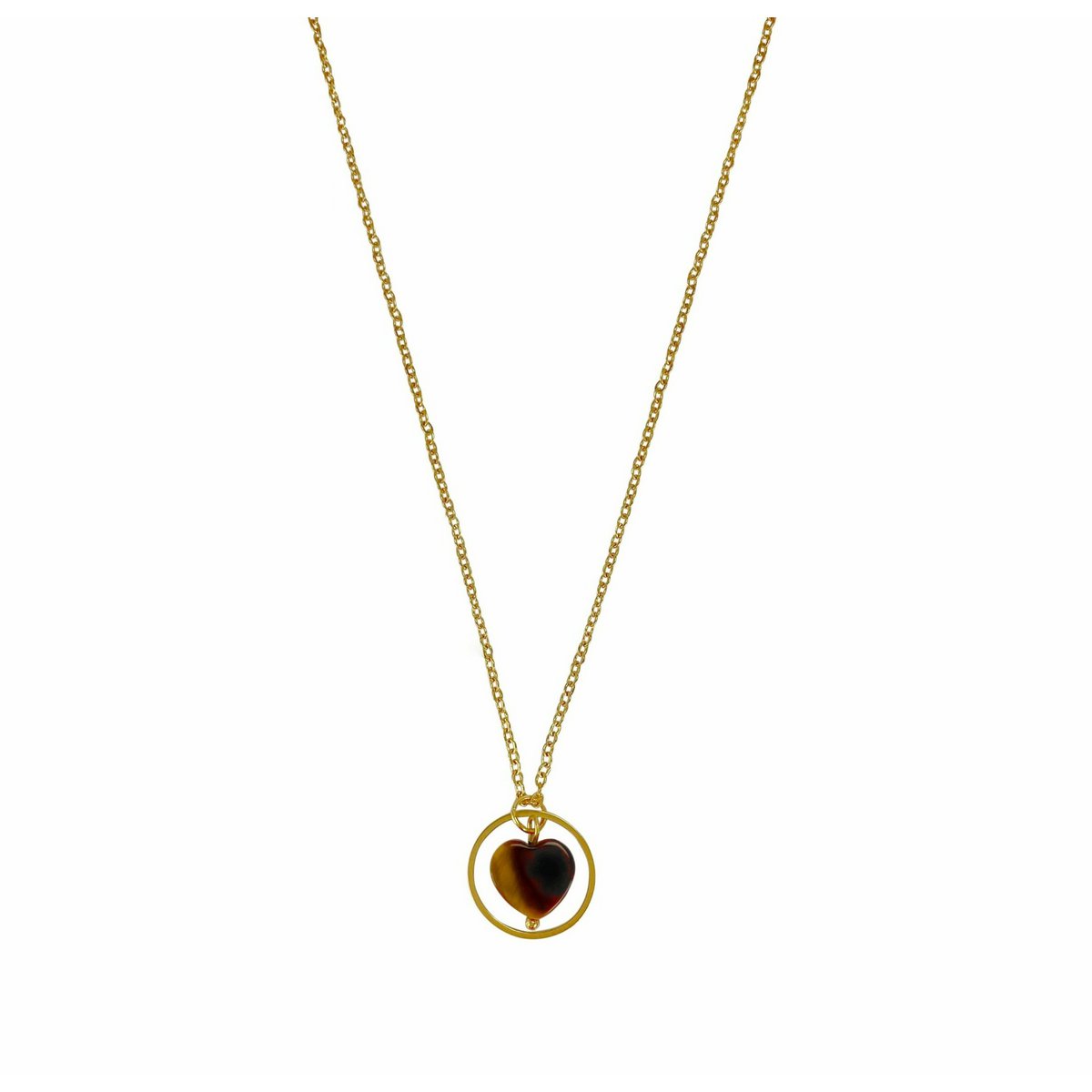 Necklace Tiger Eye Heart Ring - Gold