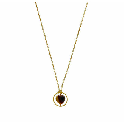 Necklace Tiger Eye Heart Ring - Gold