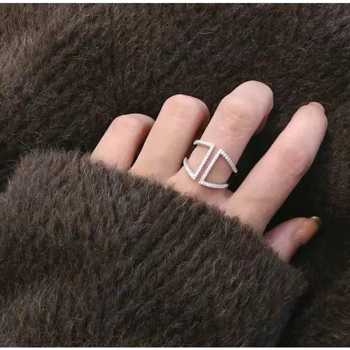 Geometric Pavé Open Ring