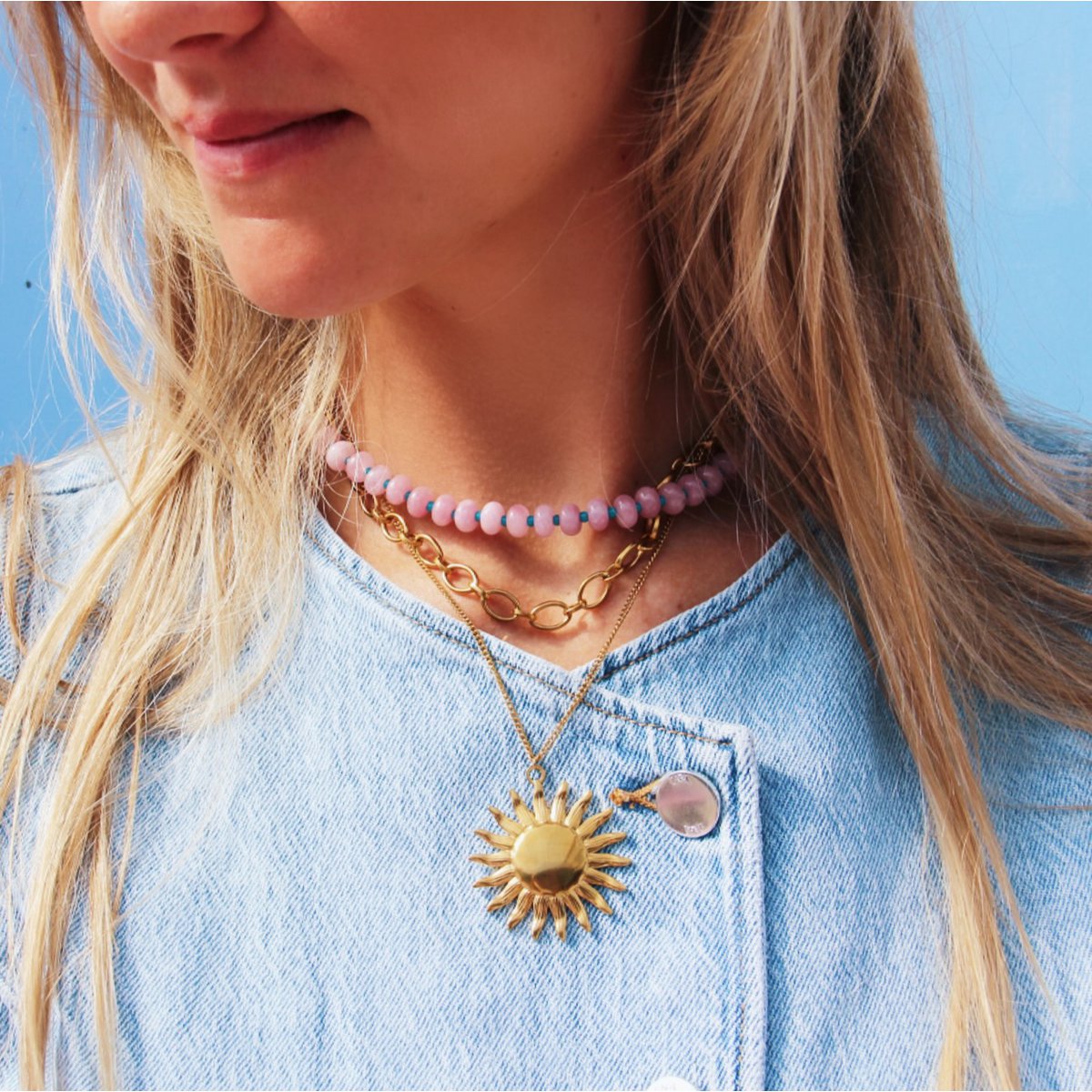 Fine link chain with sun charm 'large'