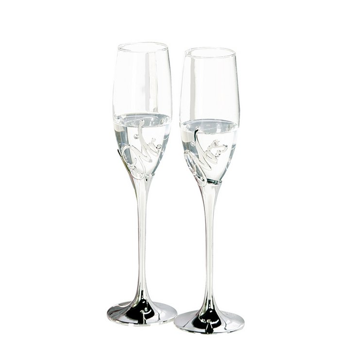 Champagne glass "MR + MRS" sil, H.27cm, set of 2