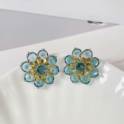Sparkling Blue Daisy Flower Earrings