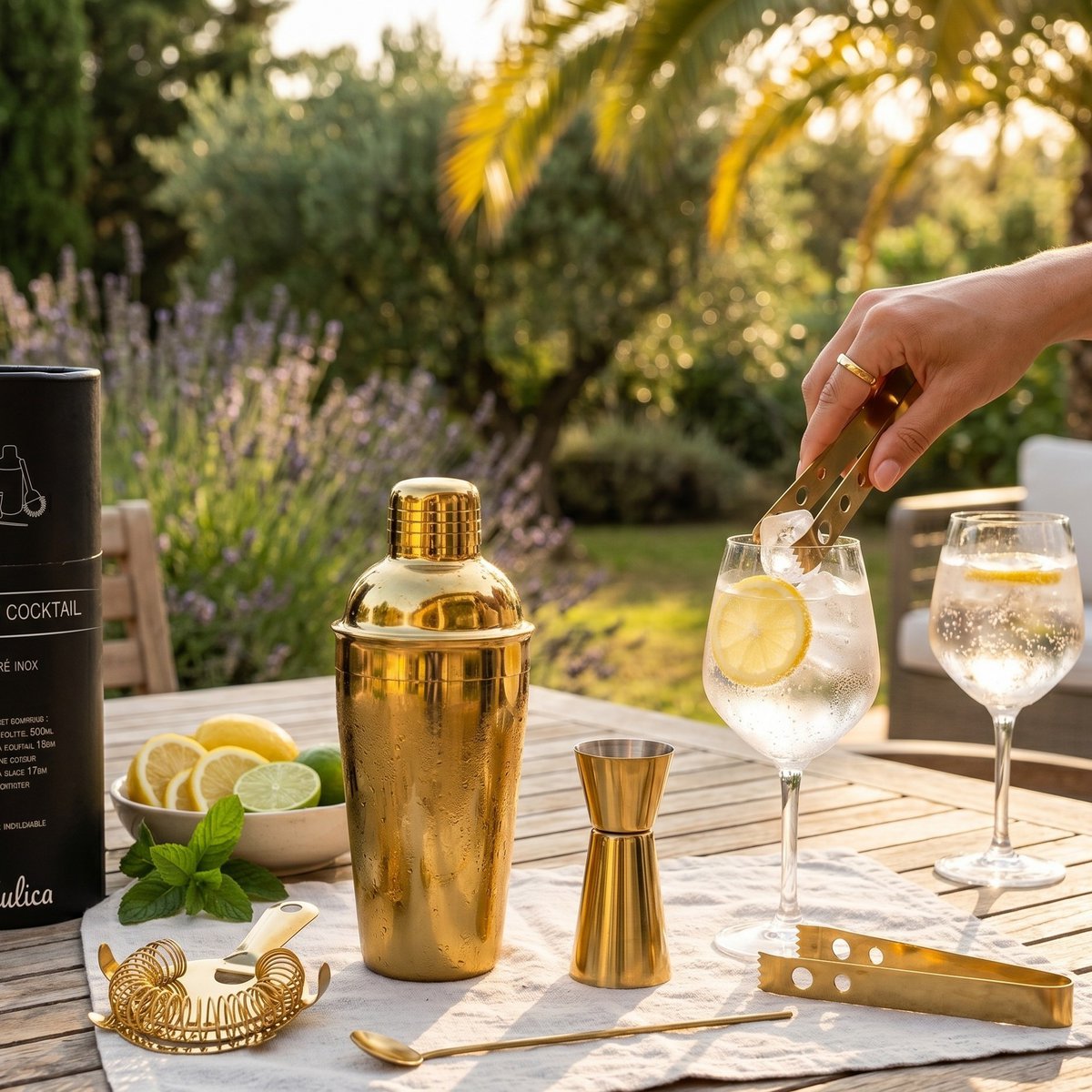 Cocktail shaker set 550ml 5 pieces gold color