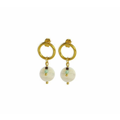Earrings Amazonite, Shell & Hematite - Gold