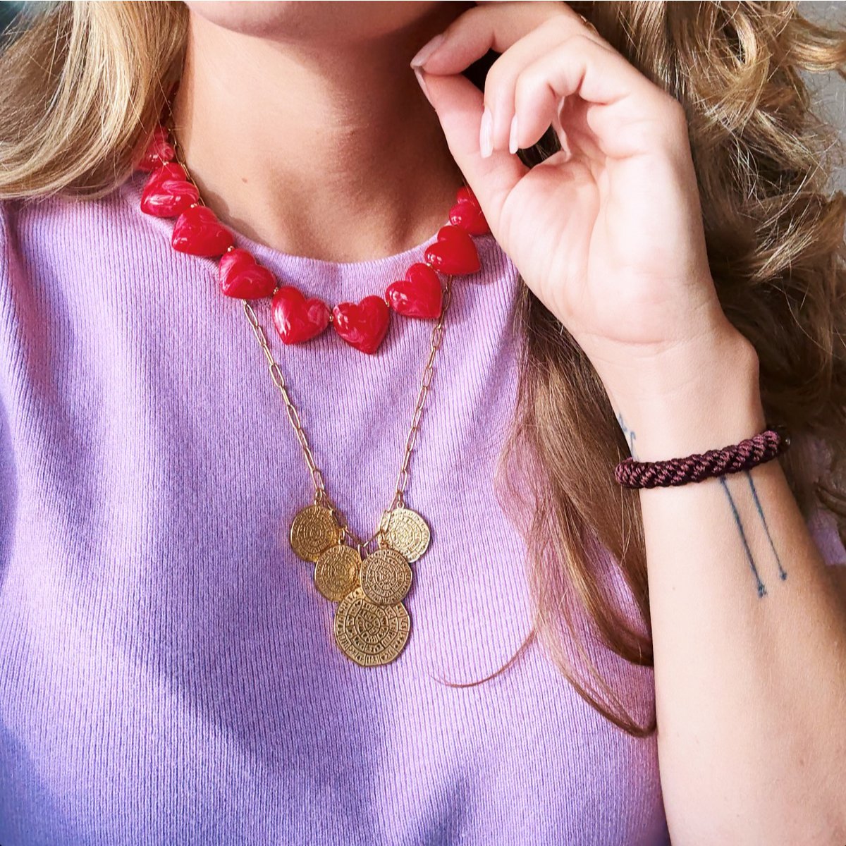 XL heart bead necklace - light pink