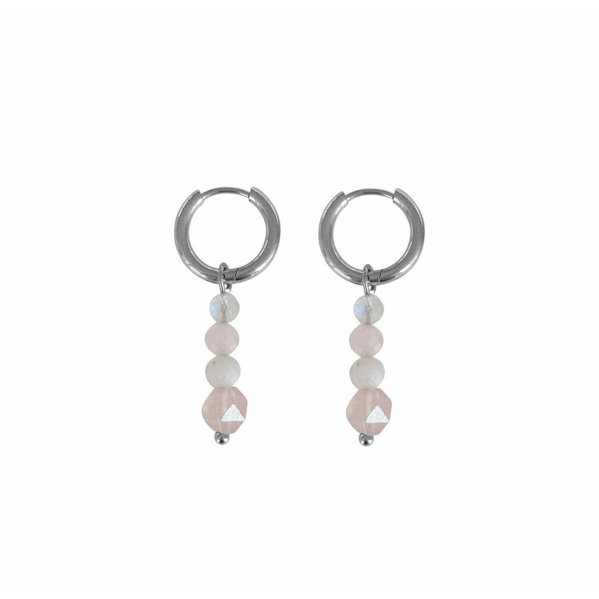 Moonstone and rose quartz earrings - Silver