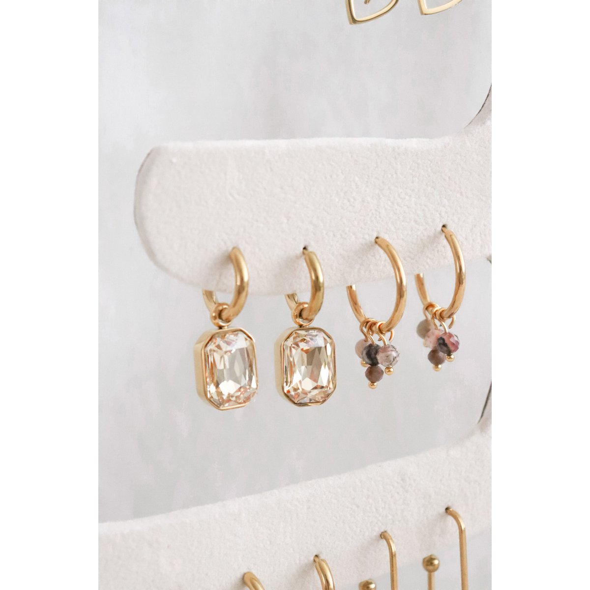 Rhodochrosite & Labradorite Earrings - Gold