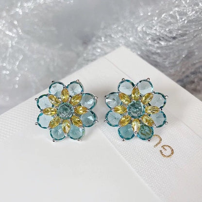 Sparkling Blue Daisy Flower Earrings